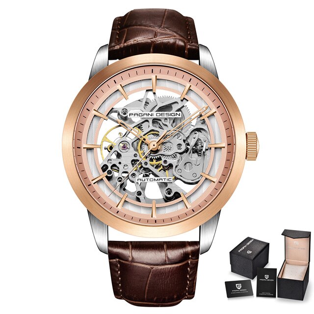 2020 PAGANI DESIGN Brand Fashion Leather Gold Watch Men Automatic Mechanical Skeleton Waterproof Watches Relogio Masculino Box