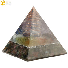 Load image into Gallery viewer, CSJA 49x49mm Orgone Pyramid Orgonite Energy Converter Natural Gravel Chakra Resin Metal Spiral Healing Luck Home Decoration G258
