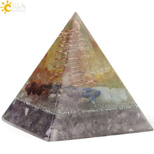 Load image into Gallery viewer, CSJA 49x49mm Orgone Pyramid Orgonite Energy Converter Natural Gravel Chakra Resin Metal Spiral Healing Luck Home Decoration G258
