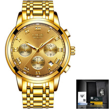 Load image into Gallery viewer, Reloj Hombre LIGE All Gold Watches Mens 2020 Luxury Fashion Quartz Wristwatch Analog Chronograph Men Watch Waterproof Clock+Box
