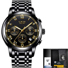Load image into Gallery viewer, Reloj Hombre LIGE All Gold Watches Mens 2020 Luxury Fashion Quartz Wristwatch Analog Chronograph Men Watch Waterproof Clock+Box
