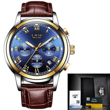 Load image into Gallery viewer, Reloj Hombre LIGE All Gold Watches Mens 2020 Luxury Fashion Quartz Wristwatch Analog Chronograph Men Watch Waterproof Clock+Box
