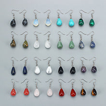 Load image into Gallery viewer, Water Drop Natural Stone Dangle Earring for Women Tiger Eye Clear Quartz Lapis Opal Obsidian Drop Cone Bead Hook Earrings
