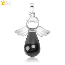Load image into Gallery viewer, CSJA Natural Stones Angels Pendant for Necklace Pink Quartz Onyx Pendants Silver-color Water Drop Female Child Jewelry Gift E949
