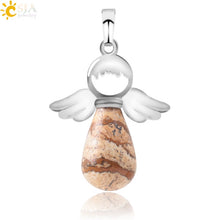 Load image into Gallery viewer, CSJA Natural Stones Angels Pendant for Necklace Pink Quartz Onyx Pendants Silver-color Water Drop Female Child Jewelry Gift E949
