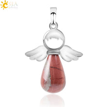Load image into Gallery viewer, CSJA Natural Stones Angels Pendant for Necklace Pink Quartz Onyx Pendants Silver-color Water Drop Female Child Jewelry Gift E949
