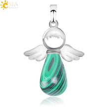 Load image into Gallery viewer, CSJA Natural Stones Angels Pendant for Necklace Pink Quartz Onyx Pendants Silver-color Water Drop Female Child Jewelry Gift E949
