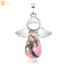 Load image into Gallery viewer, CSJA Natural Stones Angels Pendant for Necklace Pink Quartz Onyx Pendants Silver-color Water Drop Female Child Jewelry Gift E949
