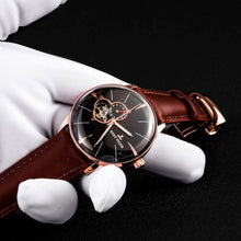 Load image into Gallery viewer, New Reef Tiger/RT Luxury Rose Gold Watch Men&#39;s Automatic Mechanical Watches Tourbillon Watches with Brown Leather Strap RGA8239
