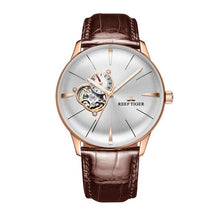 Load image into Gallery viewer, New Reef Tiger/RT Luxury Rose Gold Watch Men&#39;s Automatic Mechanical Watches Tourbillon Watches with Brown Leather Strap RGA8239
