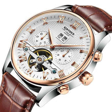 Load image into Gallery viewer, KINYUED Skeleton Tourbillon Mechanical Watch Men Automatic Classic Rose Gold Leather Mechanical Wrist Watches Reloj Hombre 2020
