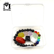 Load image into Gallery viewer, Chakra Therapy Healing Crystals kit 7 Raw Chakra Stones 7 Colorful Gemstones Amethys Rose Quartz Chakra Lava Bracelet gift
