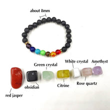 Load image into Gallery viewer, Chakra Therapy Healing Crystals kit 7 Raw Chakra Stones 7 Colorful Gemstones Amethys Rose Quartz Chakra Lava Bracelet gift
