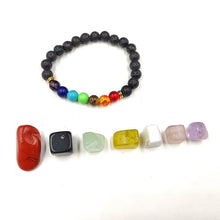 Load image into Gallery viewer, Chakra Therapy Healing Crystals kit 7 Raw Chakra Stones 7 Colorful Gemstones Amethys Rose Quartz Chakra Lava Bracelet gift
