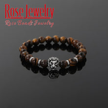 Load image into Gallery viewer, Men Bracelet Natural Stone Hematite Lava Beads Bracelet Gold Silver Color Lion Head Cown Charm Bracelet Jewelry for Women Men
