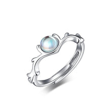 Load image into Gallery viewer, Sole Memory Moonstone Antlers Couple Cute 925 Sterling Silver Female Resizable Opening Rings SRI597
