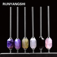 Load image into Gallery viewer, Runyangshi 1pc 2020 New Eco-friendly Reusable  Natural crystal amethyst stainless steel Drink straw rose quartz With Brush
