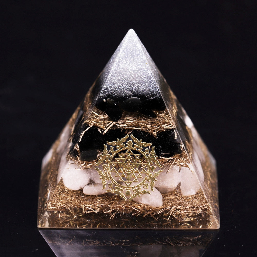 Powerful Orgonite Pyramid Obsidian Copper Shavings Orgone Pyramid With White Crystal Reiki Healing Meditation Pyramids
