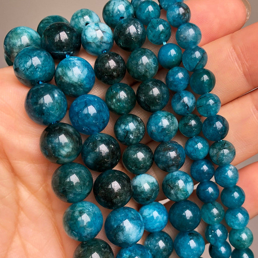 Blue Apatite Stone Beads Smooth Round Loose Spacer Beads For Jewelry DIY Making Bracelet Earrings Accessories 15'' 6 8 10mm