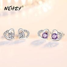 Load image into Gallery viewer, NEHZY 925 Sterling Silver Stud Earrings High Quality Woman Fashion Jewelry New Heart-shaped Amethyst Zircon Hot Sale Earrings
