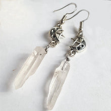 Load image into Gallery viewer, Clear Quartz Moon Earrings - Boho, Witchy, Natural Stones, Esoteric, Celestial, Alternative, Nugoth, Gothic, Romantic.star Gift
