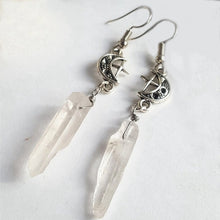 Load image into Gallery viewer, Clear Quartz Moon Earrings - Boho, Witchy, Natural Stones, Esoteric, Celestial, Alternative, Nugoth, Gothic, Romantic.star Gift
