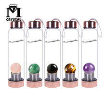 Load image into Gallery viewer, Natural Crystal Water Bottle rose gold bottle Stone ball Healing Crystal ball Elixir Quartz Crystal Energy Drinkware for gift
