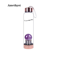 Load image into Gallery viewer, Natural Crystal Water Bottle rose gold bottle Stone ball Healing Crystal ball Elixir Quartz Crystal Energy Drinkware for gift
