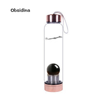 Load image into Gallery viewer, Natural Crystal Water Bottle rose gold bottle Stone ball Healing Crystal ball Elixir Quartz Crystal Energy Drinkware for gift
