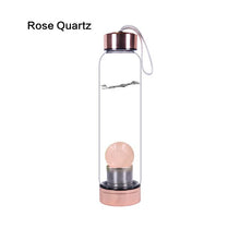 Load image into Gallery viewer, Natural Crystal Water Bottle rose gold bottle Stone ball Healing Crystal ball Elixir Quartz Crystal Energy Drinkware for gift
