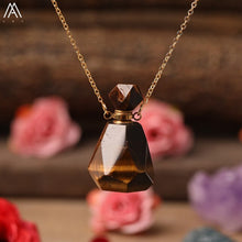 Load image into Gallery viewer, Natural Purple Agates Smoky Color Quartz Rainbow Fluorite Stone Gold Perfume Bottle Pendant For Necklace Making Women Jewelry
