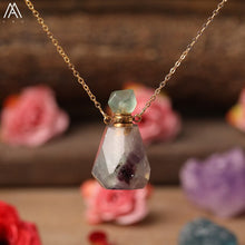 Load image into Gallery viewer, Natural Purple Agates Smoky Color Quartz Rainbow Fluorite Stone Gold Perfume Bottle Pendant For Necklace Making Women Jewelry
