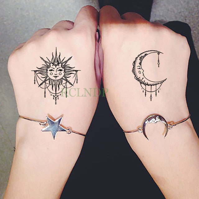 Waterproof Temporary Tattoo Sticker Sun Moon Fake Tatto Flash Tatoo Tatouage hand foot arm For Men Women girl