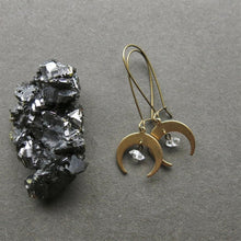Load image into Gallery viewer, Crescent Moon Earrings Moon Phase Raw Crystal Clear Quartz Celest celestial jewelry Fashion witch Witch magic pendant women gift
