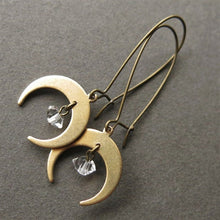 Load image into Gallery viewer, Crescent Moon Earrings Moon Phase Raw Crystal Clear Quartz Celest celestial jewelry Fashion witch Witch magic pendant women gift
