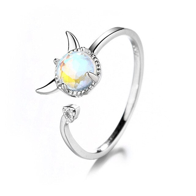 New Exquisite Silver Moonstone Rings 925 Punk Style Adjustable Ring For Women Girl Birthday Party Gifts Fashion Jewelry