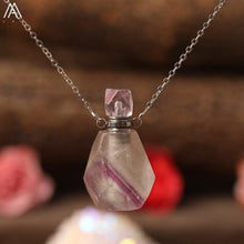 Load image into Gallery viewer, Natural Purple Agates Smoky Color Quartz Rainbow Fluorite Stone Gold Perfume Bottle Pendant For Necklace Making Women Jewelry
