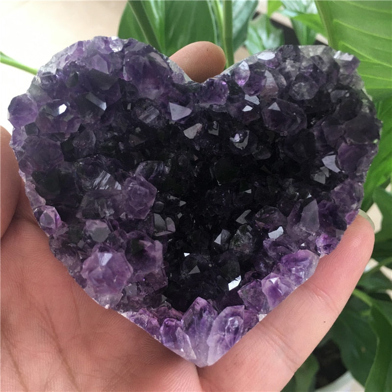 Natural Heart Shape Uruguay Amethyst Cluster Quartz Crystal Healing Specimen