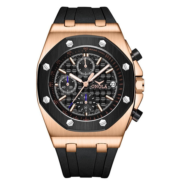 ONOLA Brand Military Casual Quartz Watch Men Steel Metal Luxuri Classic Wristwatch Chronograph Calendar Waterproof