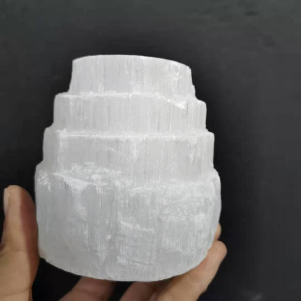 80mm Natural white Selenite Tower Candleholder Selenite Mountain Tealight Candle Holder