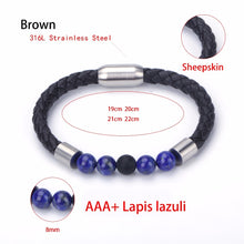 Load image into Gallery viewer, Wholesale 2021 New Handmade Multi Colors Natural Semi Precious Stone Bead Magnetic Stainless Steel Brown Unisex Leather Bracele
