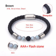 Load image into Gallery viewer, Wholesale 2021 New Handmade Multi Colors Natural Semi Precious Stone Bead Magnetic Stainless Steel Brown Unisex Leather Bracele
