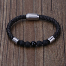 Load image into Gallery viewer, Wholesale 2021 New Handmade Multi Colors Natural Semi Precious Stone Bead Magnetic Stainless Steel Brown Unisex Leather Bracele

