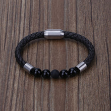 Load image into Gallery viewer, Wholesale 2021 New Handmade Multi Colors Natural Semi Precious Stone Bead Magnetic Stainless Steel Brown Unisex Leather Bracele
