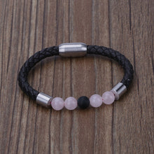 Load image into Gallery viewer, Wholesale 2021 New Handmade Multi Colors Natural Semi Precious Stone Bead Magnetic Stainless Steel Brown Unisex Leather Bracele
