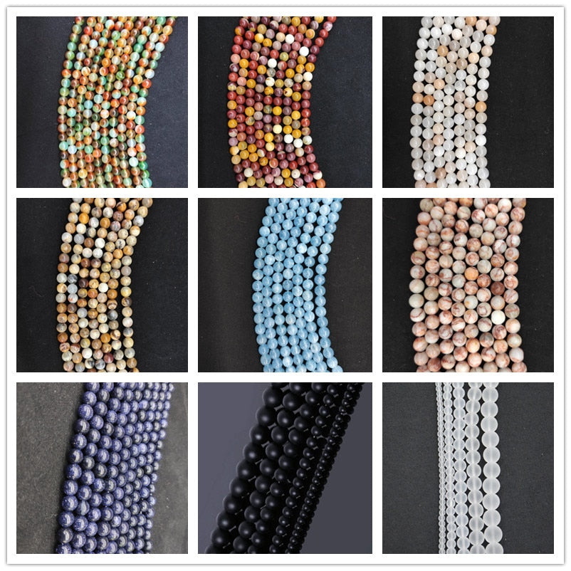 Natural Gem Beads Rose Pink Quartz Lapis Lazuli Lava Stone Round Beads For Jewelry Making Bracelets Diy Needlework Accessories
