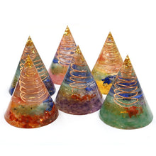 Load image into Gallery viewer, Orgonite Energy Pyramid Natural Spiral Chakra Colour Crystal Emf Protection For Healing Energy Generator Resin Decorative Gift
