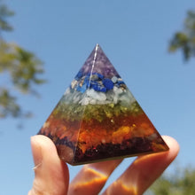 Load image into Gallery viewer, 50mm Orgonite Pyramid for Meditation Natural Crystal Chakras Repel Evil Spirits Pyramid Stone Home Decoration Process Resin Gift
