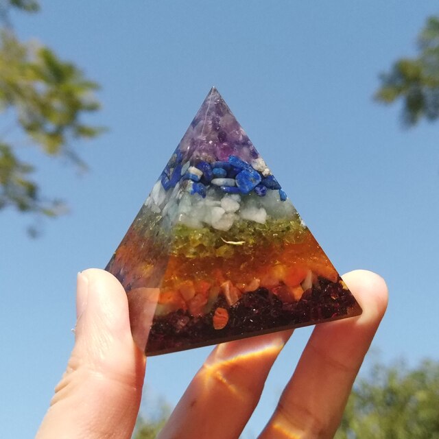 50mm Orgonite Pyramid for Meditation Natural Crystal Chakras Repel Evil Spirits Pyramid Stone Home Decoration Process Resin Gift