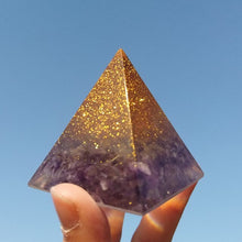 Load image into Gallery viewer, 5cm Orgonite Pyramid Natural Crystal Amethyst Lapis Lazuli Stone Sphere Energy Healing Reiki Chakra Multiplier Kawaii Room Decor
